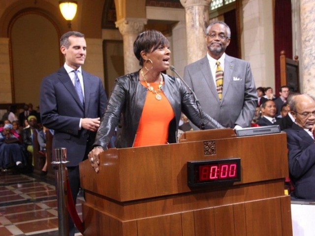 Vanessa getting “SPIRIT OF LA AWARD” from Mayor Eric Garcetti